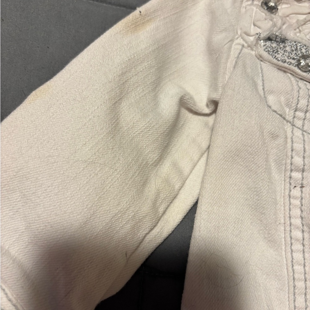 GUESS Kids Ivory Jean Jacket with Glittery Silver Details Size 12M - Picture 4 of 6